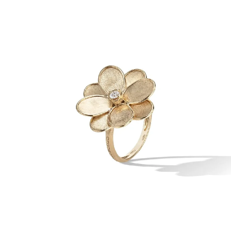 women's engagement rings with open setting -Marco Bicego 18k Gold Petali Small Flower Ring with a Diamond AB605 B Y