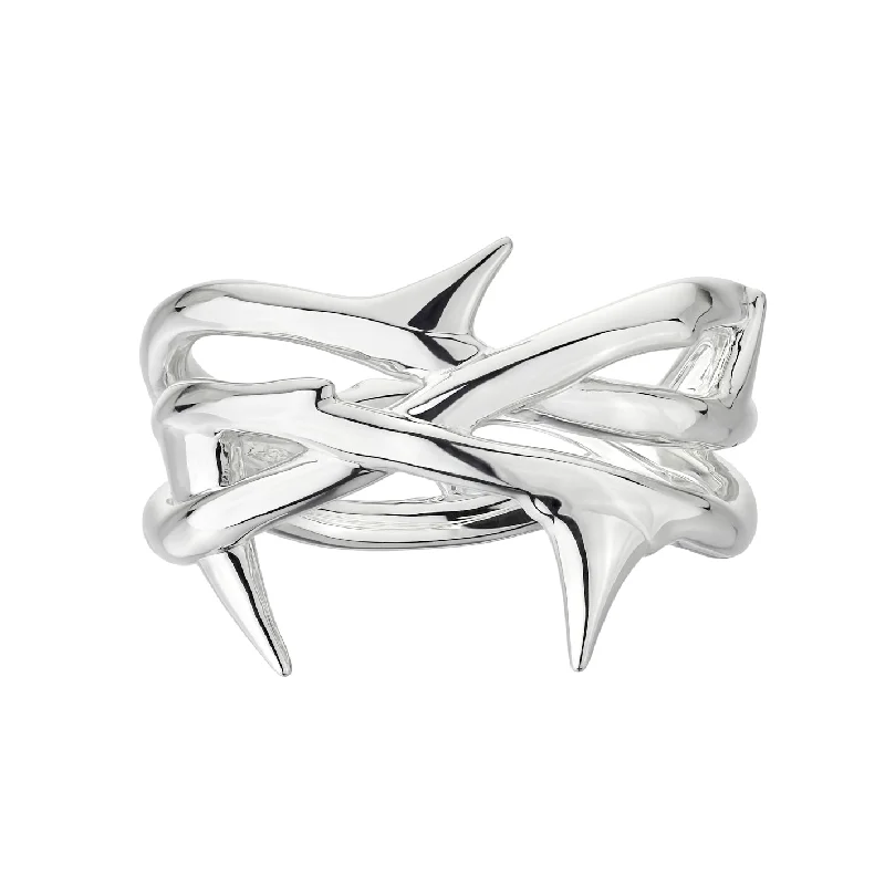 women's rings with unique band -Rose Thorn Triple Band Ring - Silver