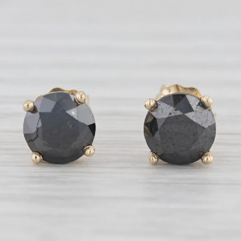 women's earrings with drop design -New 2.25ctw Black Diamond Stud Earrings 14k Yellow Gold Round Solitaires