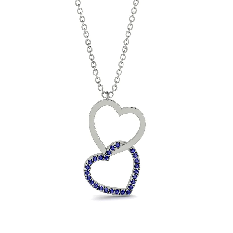 women's necklaces with amethyst -Interlocked Hearts Sapphire Necklace - Wendy No. 15