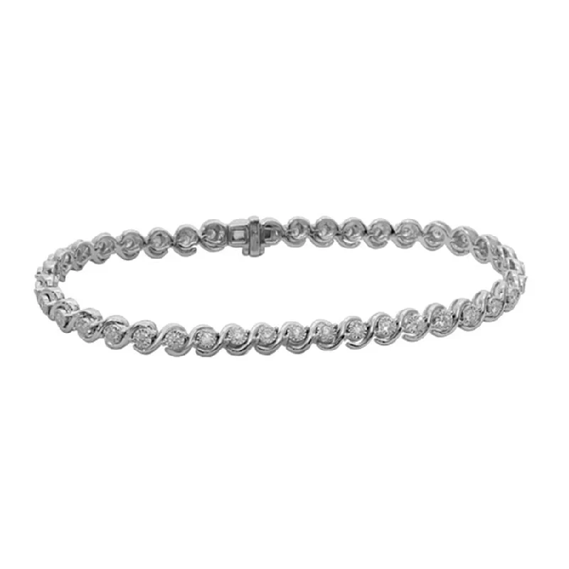 women's bracelets with charm bracelet -LADIES BRACELET 1.00CT ROUND DIAMOND 10K WHITE GOLD