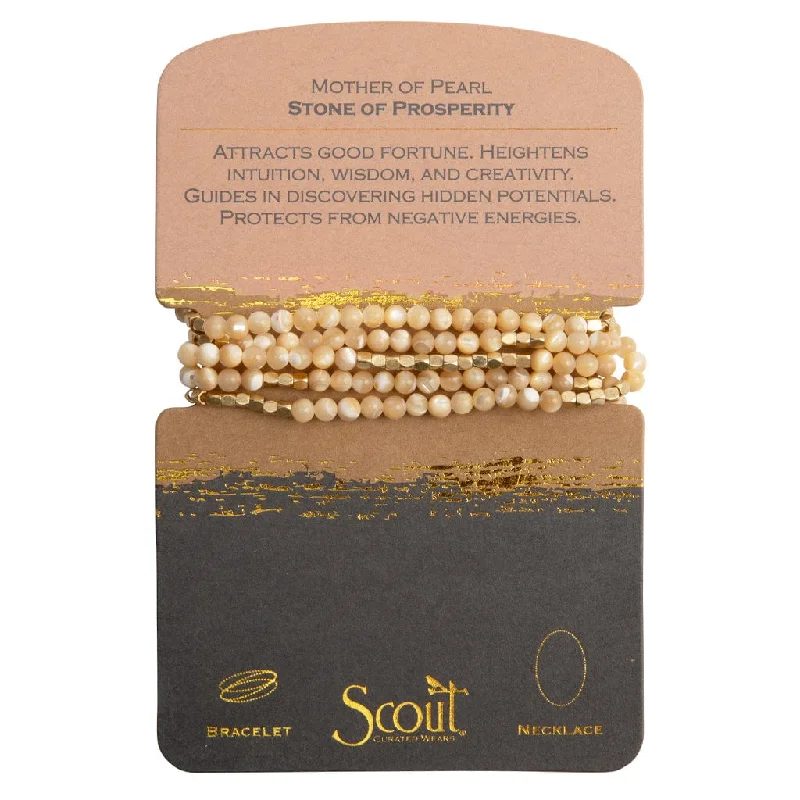 women's necklaces with beaded design -Stone Wrap Bracelet & Necklace in Mother of Pearl & Gold