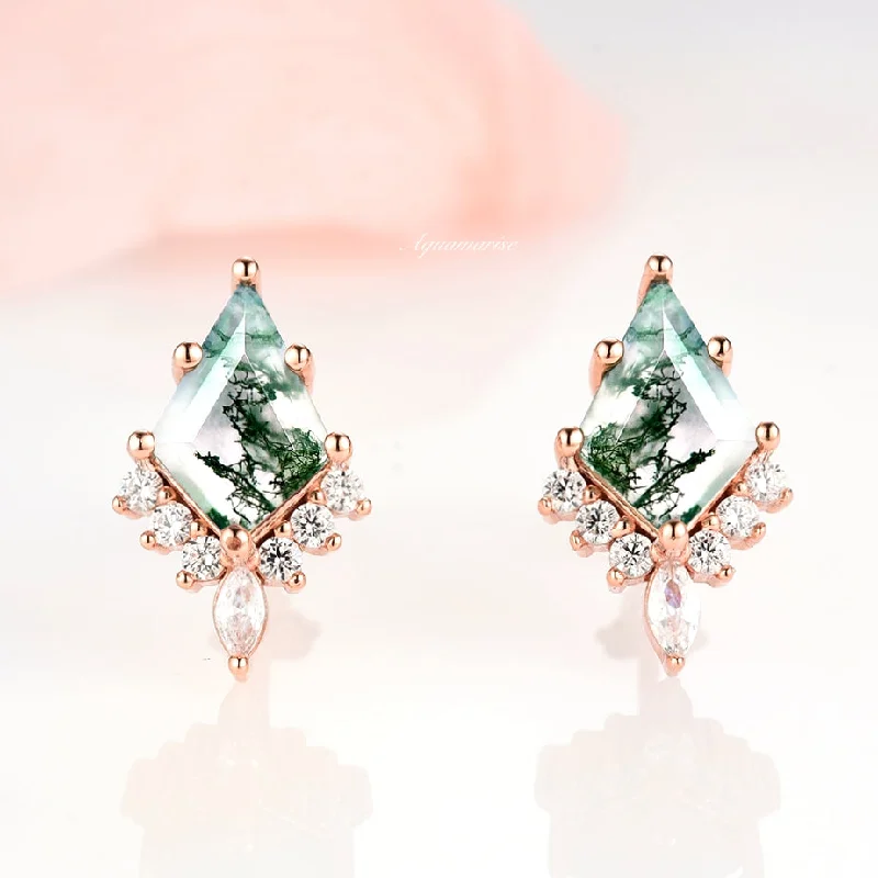 women's earrings with spiral design -Skye Kite™  Kite Green Moss Agate Earrings- 14K Rose Gold Vermeil