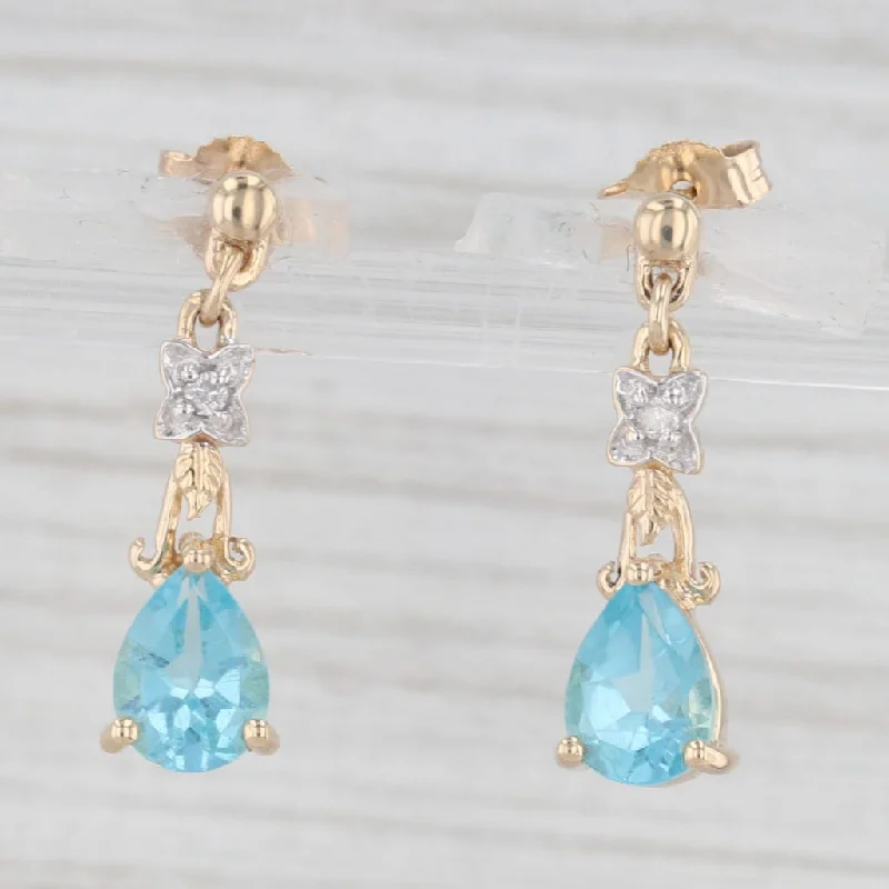 women's earrings with gemstone -1.49ctw Blue Apatite Diamond Dangle Earrings 14k Yellow Gold Pierced Drops