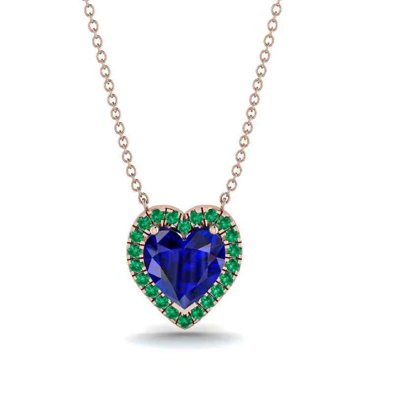 women's necklaces with double-layer chain -4.7Ct Sapphire Halo Heart Necklace - Jaylene No. 29