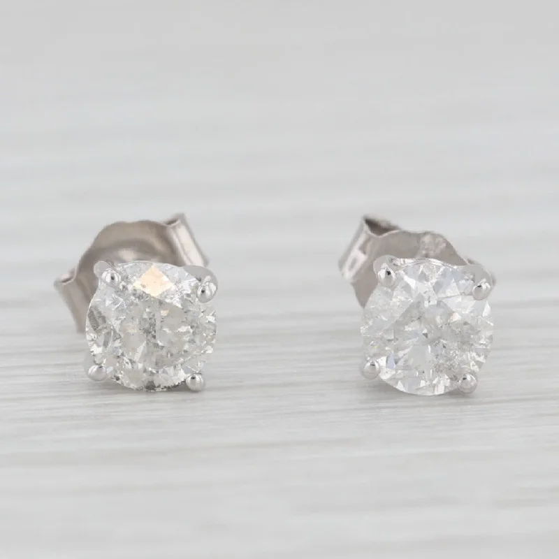 women's earrings with contemporary design -0.94ctw Diamond Stud Earrings 14k White Gold Round Solitaire Studs