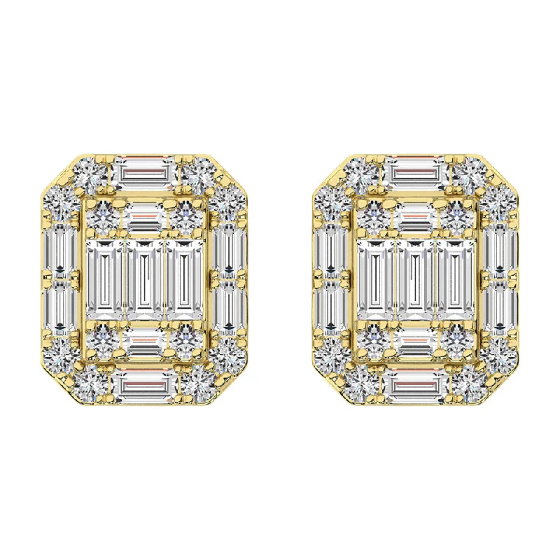 women's earrings with small studs -Diamond 3/8 Ct.Tw. Round and Baguette Fashion Earrings in 14K Yellow Gold