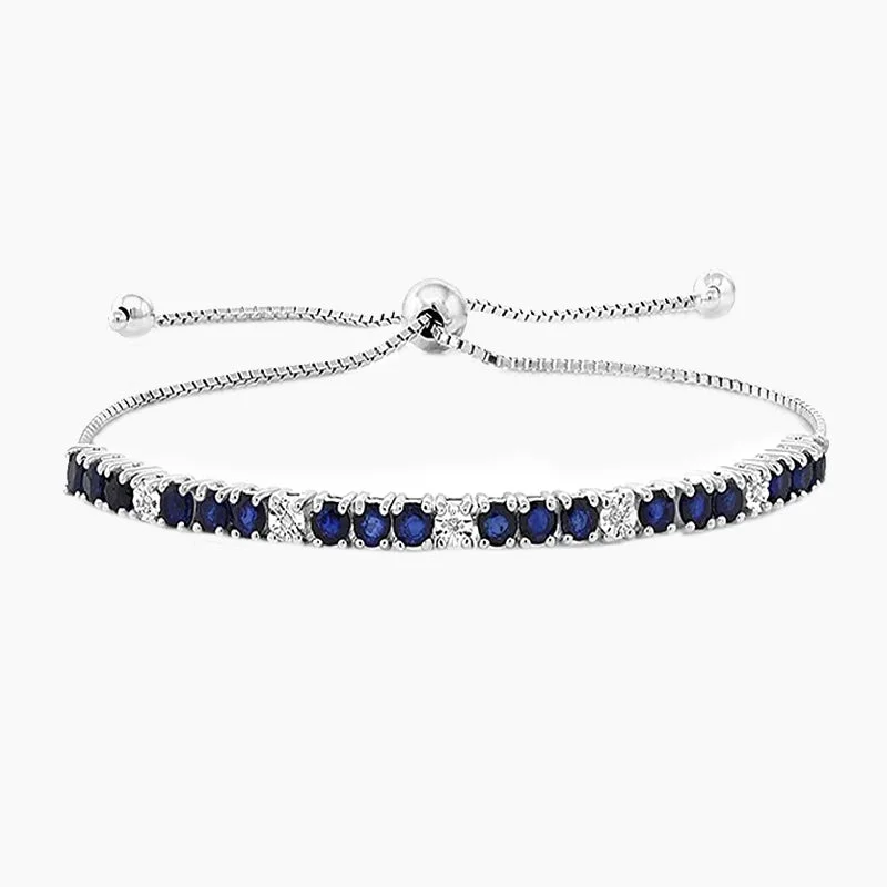 women's bracelets with dangling charms -925 Sterling Silver Sapphire Tennis Bracelet