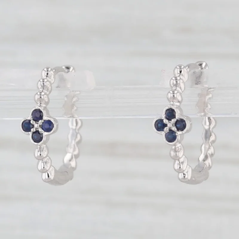 women's earrings with butterfly design -New 0.15ctw Blue Sapphire Flower Hoop Huggie Earrings 10k White Gold Round Hoops