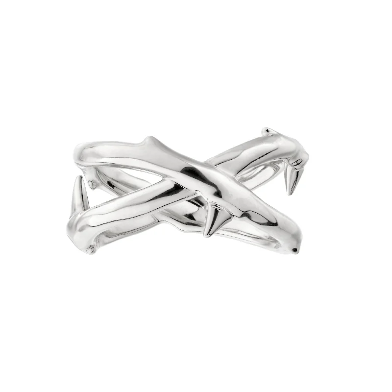 women's rings with dainty design -Rose Thorn Wide Band Ring - Silver