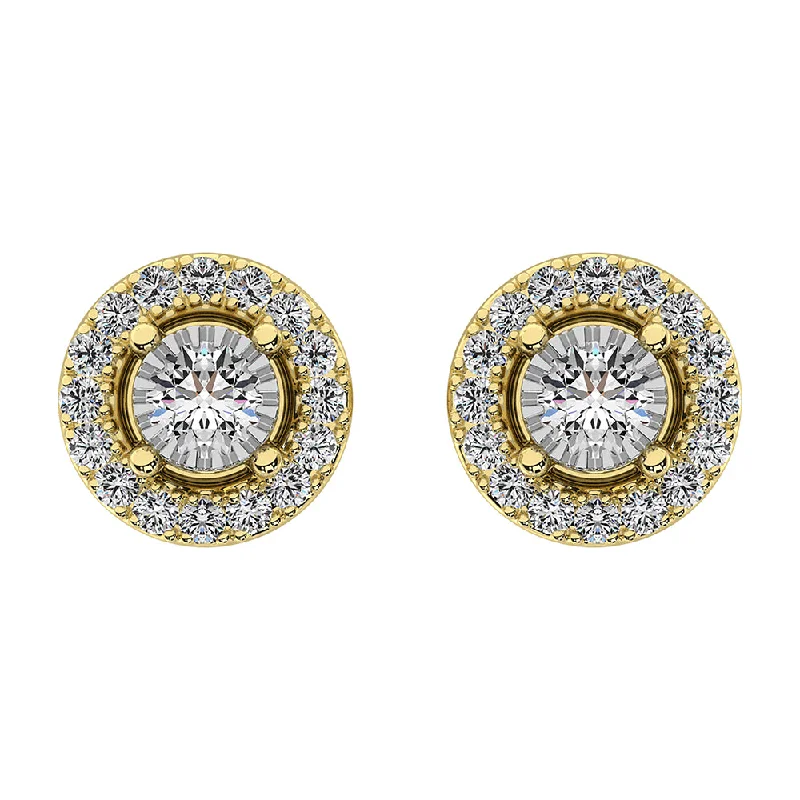 women's earrings with drop design -10K Yellow Gold 1/6 Ct.Tw. Diamond Halo Earrings