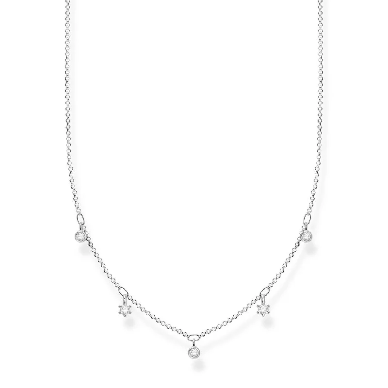 women's necklaces with polished finish -Sterling Silver Thomas Sabo Charm Club Zirconia Necklace 40-45cm