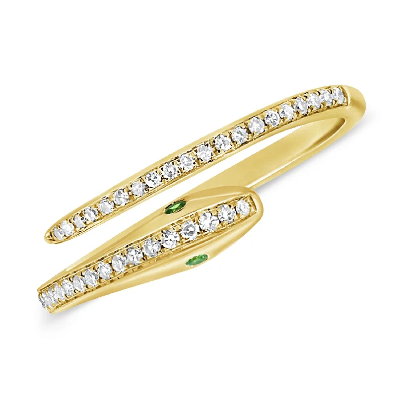 women's engagement rings with round diamond -Sleek Snake-Inspired Tsavorite & Diamond Wrap Ring in 14K Gold