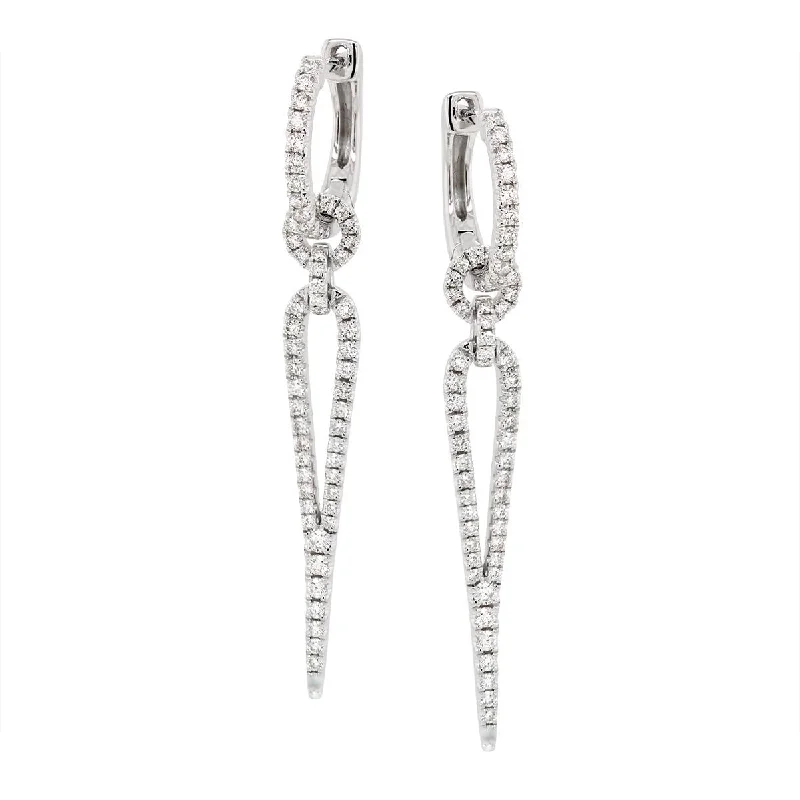 women's earrings with drop design -MODERN WHITE GOLD DANGLE EARRINGS WITH DIAMONDS, .86 CT TW