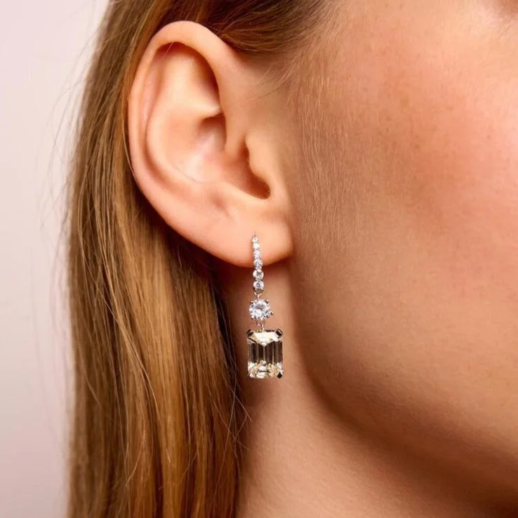 women's earrings with spiral design -Emerald-cut Drop Earrings | HighCarbon | Sterling Silver