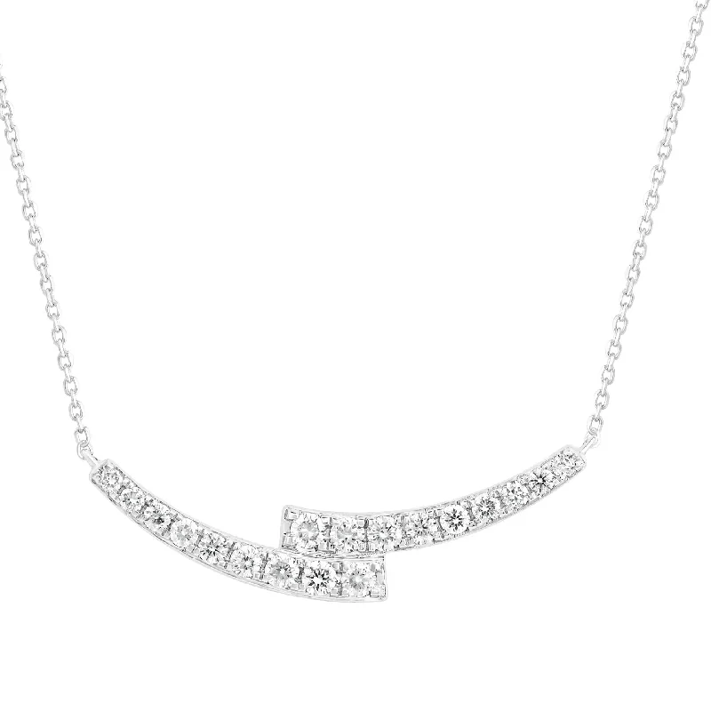 women's necklaces with gemstone pendant -White Gold Diamond Over-Under Bar Necklace