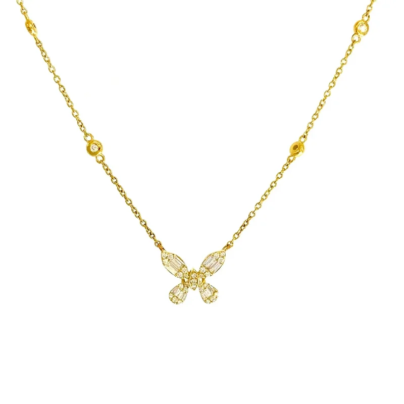 women's necklaces with simple design -Yellow Gold Butterfly Shaped Diamond Necklace