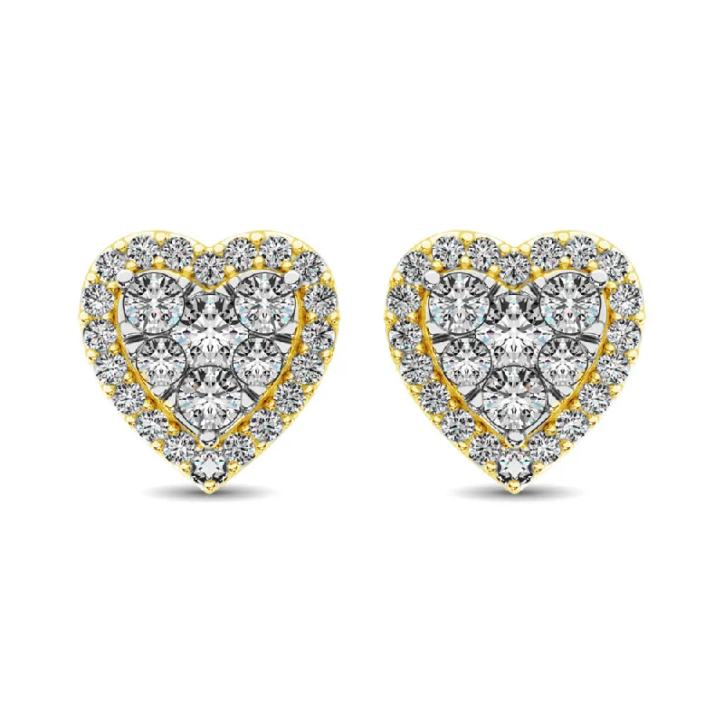 women's earrings with colored stones -Diamond 3/4 ct tw Heart Earrings  in 14K Yellow Gold