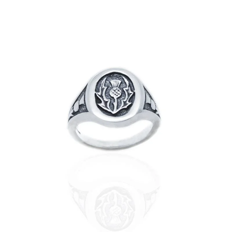 women's rings with diamond pave -Thistle Signet Ring in Silver