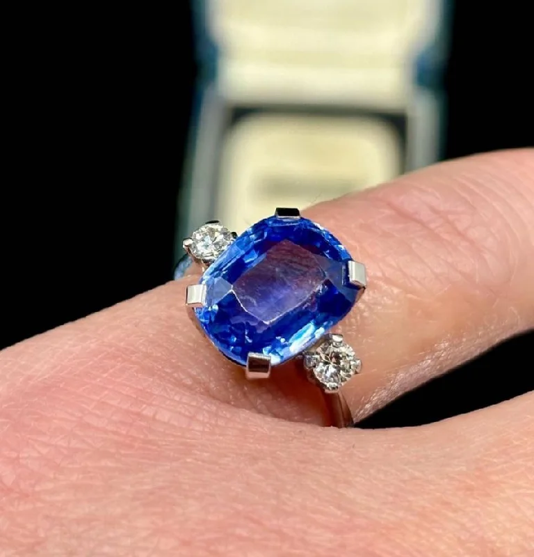 women's rings with prong setting -1940s Cushion Cut Ceylon Sapphire Ring