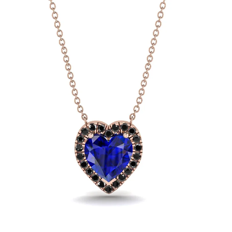 women's necklaces with diamond bezel -4.7Ct Sapphire Halo Heart Necklace - Jaylene No. 44