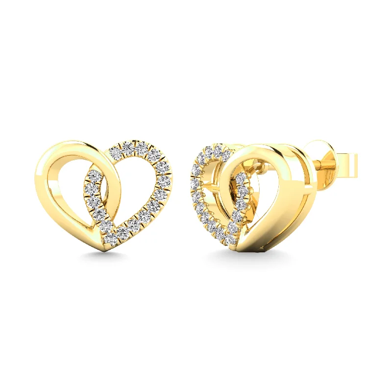 women's earrings with floral design -10K Yellow Gold 1/10 Ctw Diamond Heart Earrings