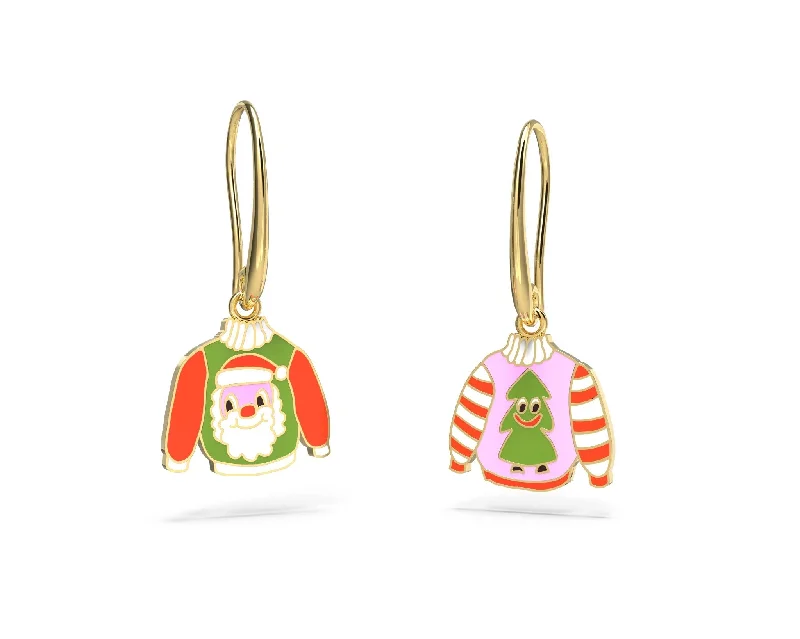 women's earrings with geometric design -Christmas Santa and Tree Drop Earrings