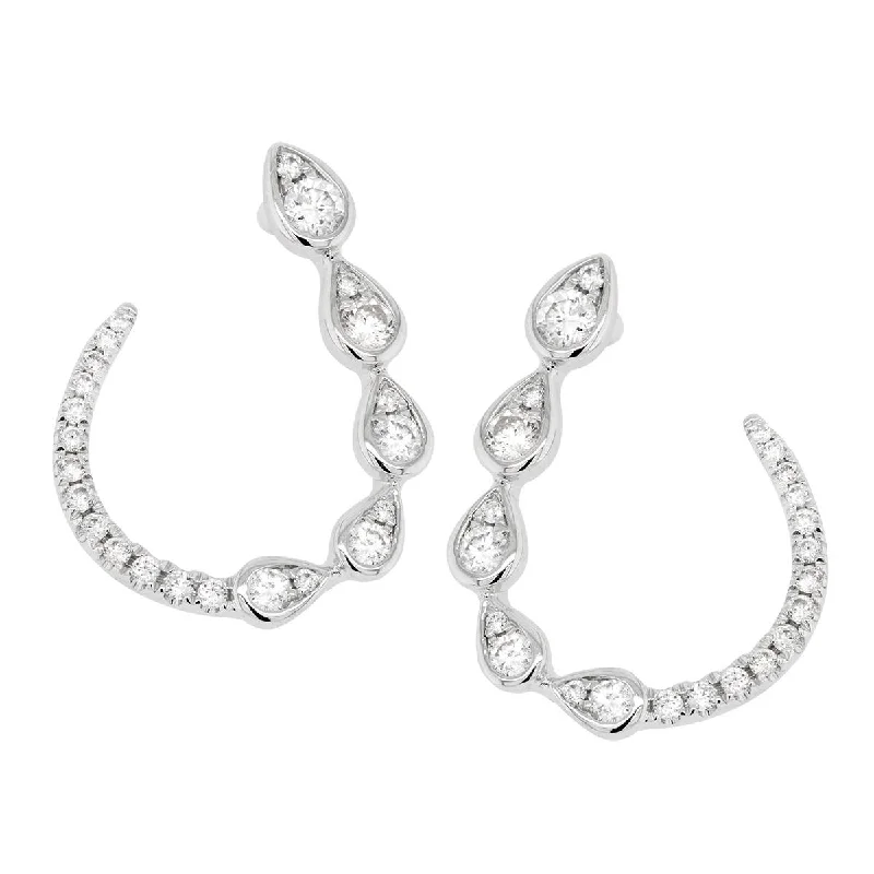 women's earrings with gemstone -WHITE GOLD HOOK SHAPED DIAMOND EARRINGS, .48 CT TW