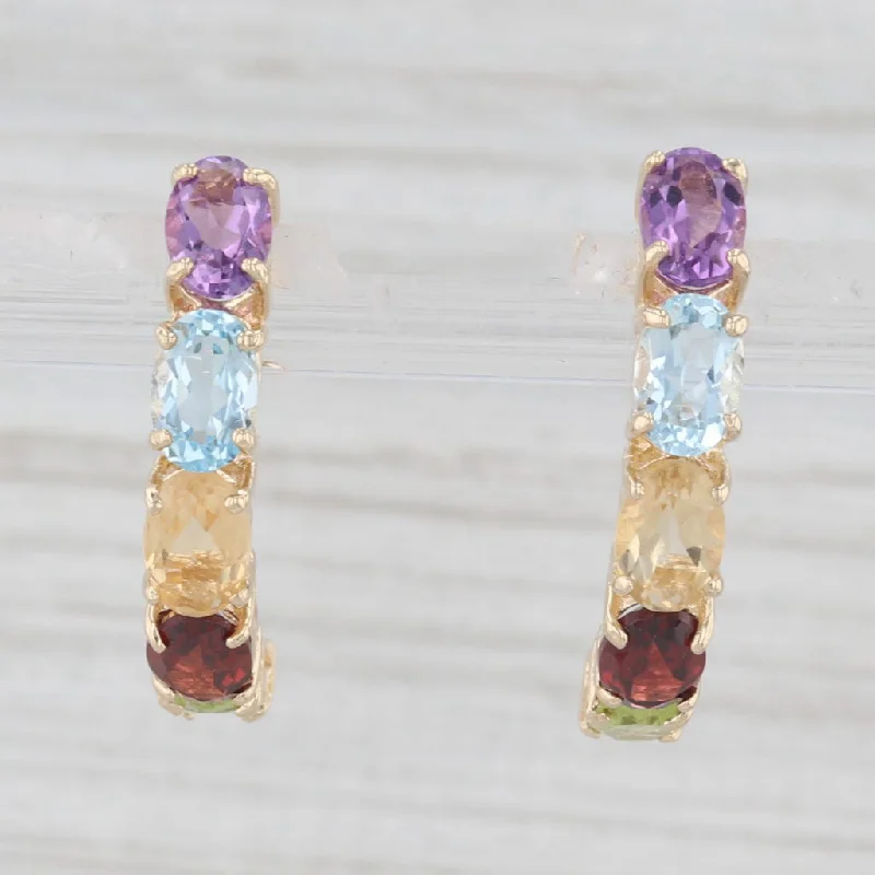 women's earrings with hoop and stud combo -4.88ctw Rainbow Gemstone Journey Earrings 10k Gold Amethyst Topaz Peridot Garnet