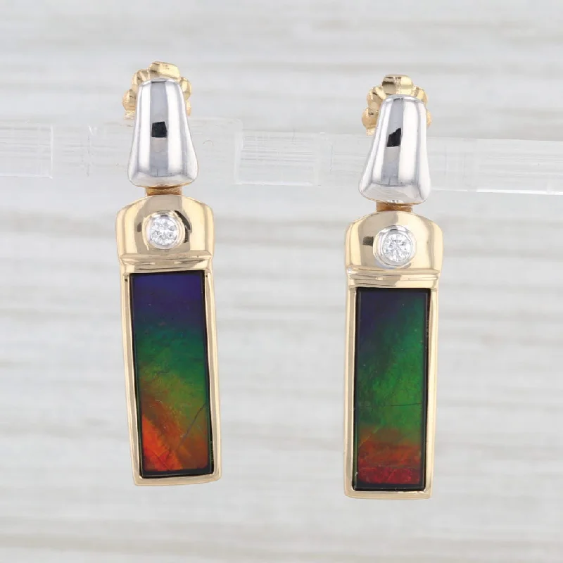 women's earrings with classic studs -Rainbow Ammolite Triplet Diamond Dangle Earrings 18k Yellow White Gold