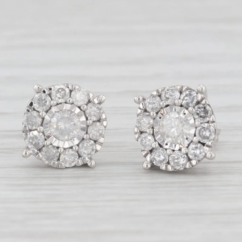 women's earrings with vintage hoop -0.95ctw Diamond Halo Stud Earrings 10k White Gold