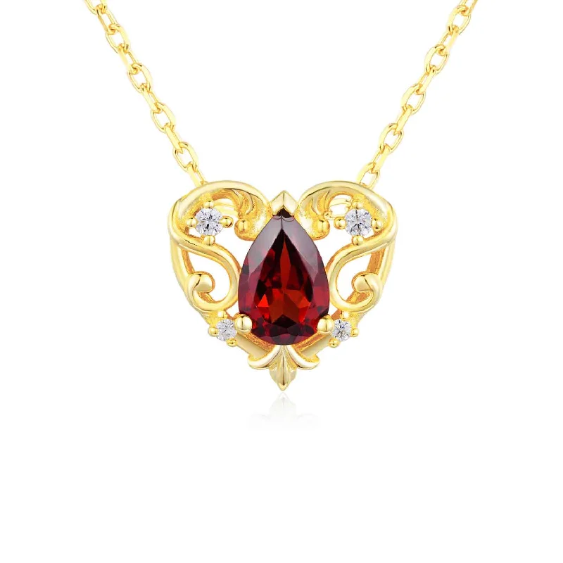 women's necklaces with gold chain -Rosy Heart Mozambique Garnet Necklace (Yellow Gold)