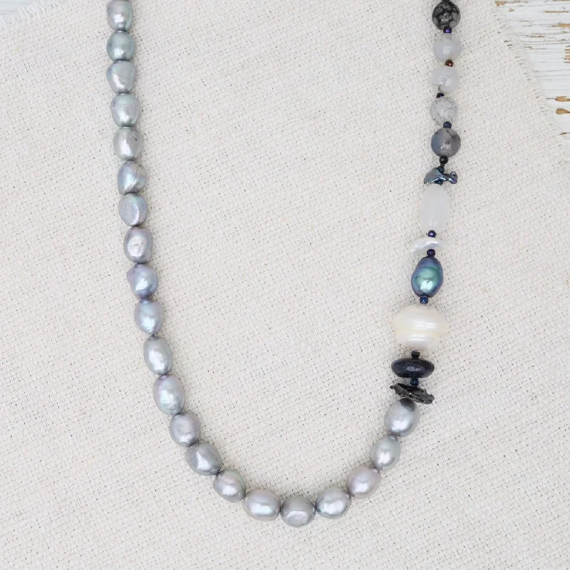 women's necklaces with chic design -Pearl and Agate Mix Necklace