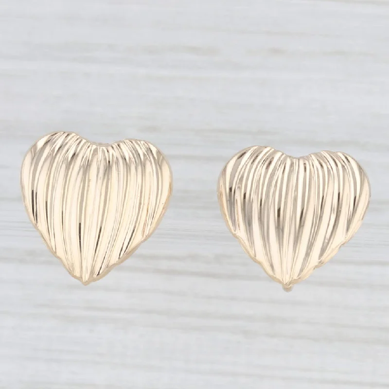 women's earrings with twisted metal -Beveled Heart Stud Earrings 14k Yellow Gold Non Pierced Clip On