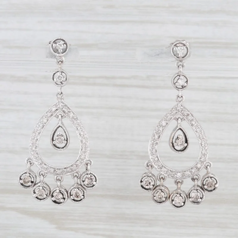 women's earrings with statement crystals -0.56ctw Diamond Fringe Teardrop Dangle Earrings 14k White Gold