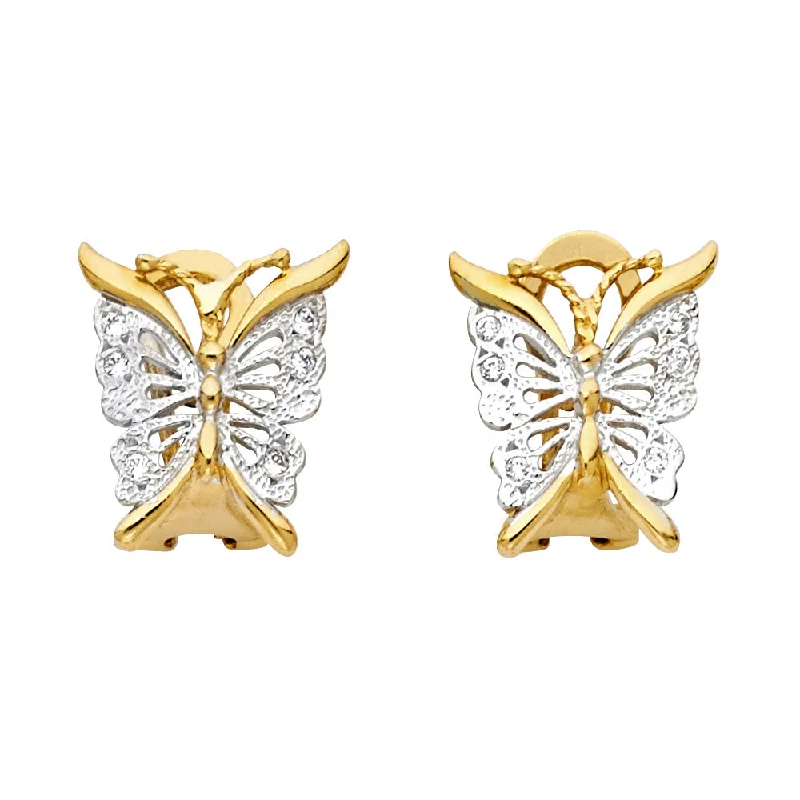 women's earrings with antique-style design -14K 2T Butterfly Earrings W/Clip Lock