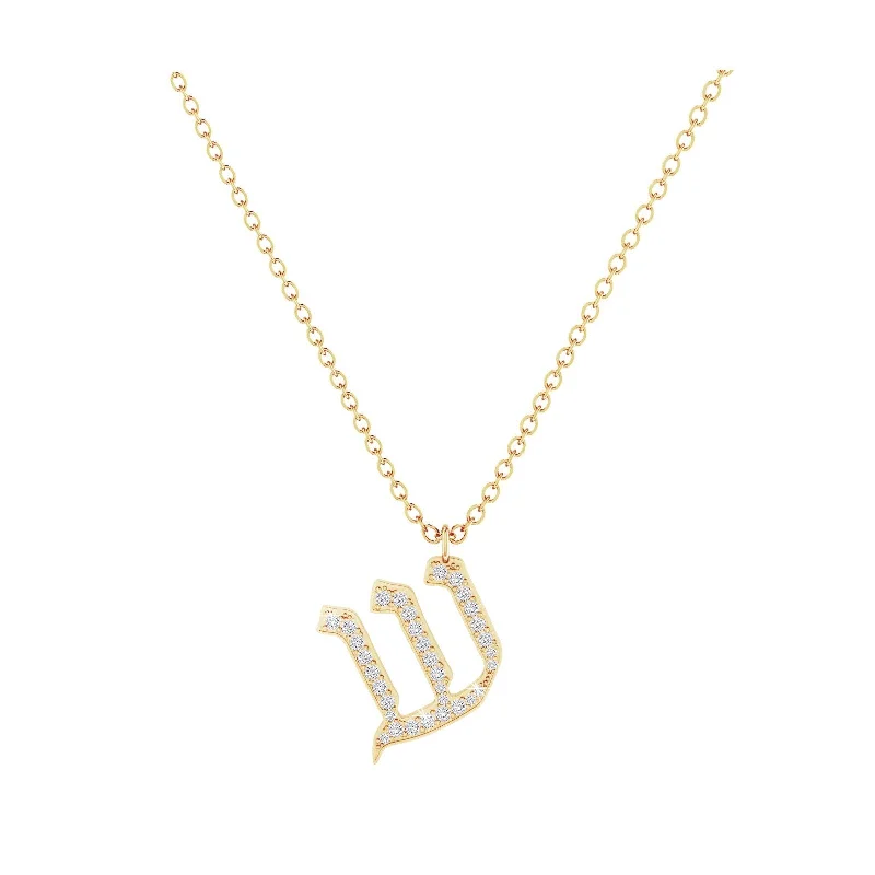 women's necklaces with gold chain -Shin - Hebrew Alef-Bet letter diamond Necklace - Shin letter