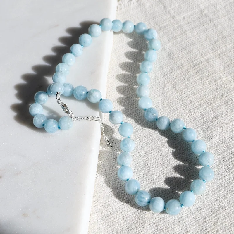 women's necklaces with crystal accents -Hand Knotted Milky Aquamarine Necklace