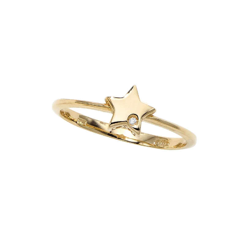 women's engagement rings with layered design -Diamond Incrusted Star Stackable Ring (14K)