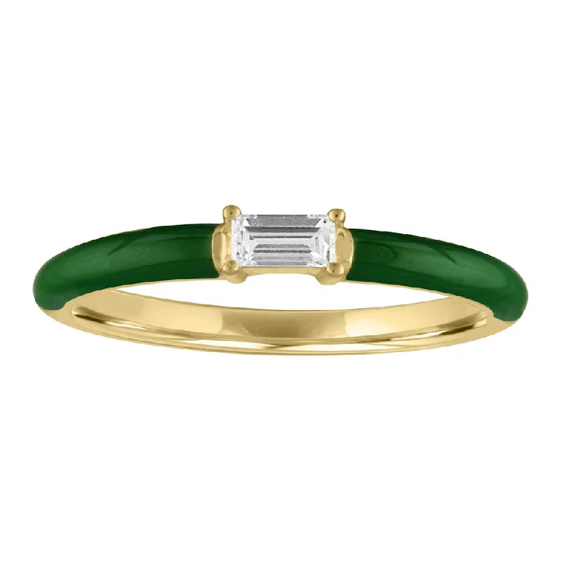 women's engagement rings with halo design -My Story "Eloise" Olive Green Enamel Diamond Baguette Ring