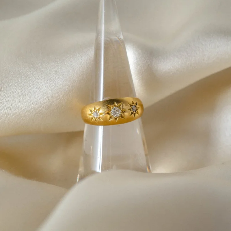 women's engagement rings with floral setting -Magical 18k Yellow Gold 3 Stone Ring with Star-Set Diamonds