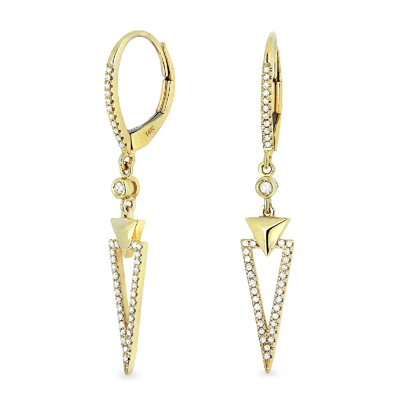 women's earrings with gemstone -MODERN YELLOW GOLD AND DIAMOND DANGLE EARRINGS, .18 CT TW