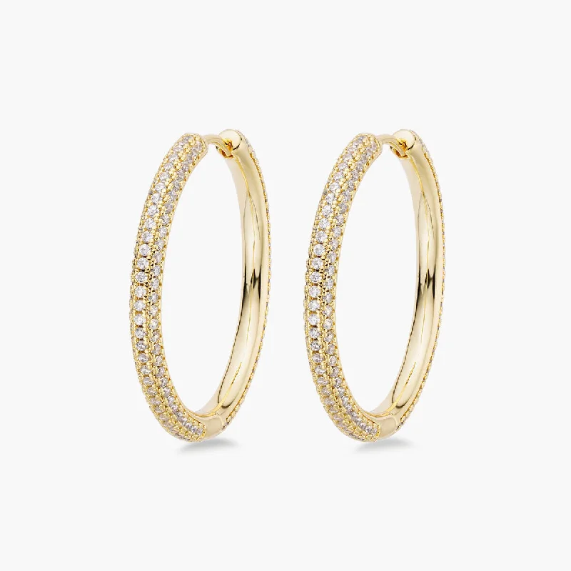 women's earrings with diamond pave -Halo Hoop Earrings