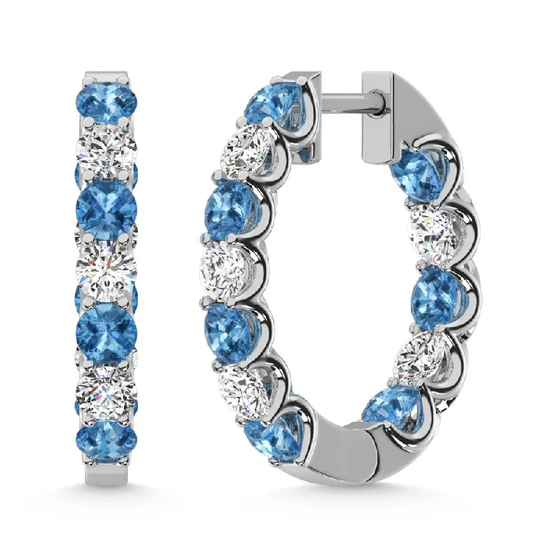 women's earrings with teardrop design -14K White Gold  3 Ct.Tw. Alternate White and Blue Lab Grown Diamond Hoop Earrings