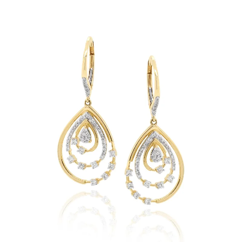 women's earrings with classic gold hoop -WHITE GOLD DANGLE HOOP STYLE EARRINGS WITH DIAMONDS, .62 CT TW