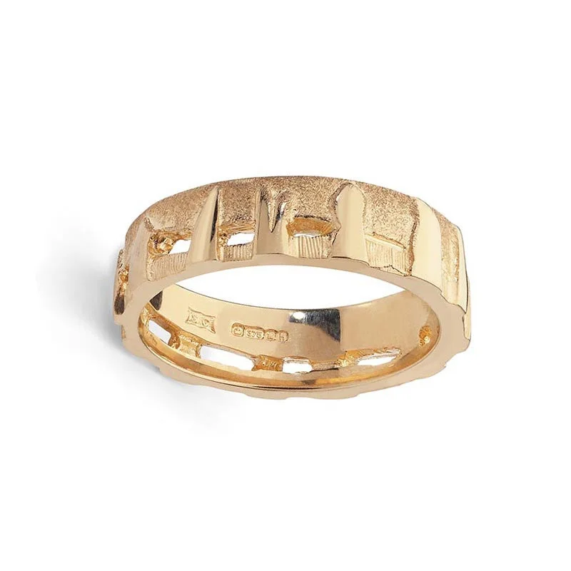 women's rings with stone inlay -Standing Stones Orkney Ring in 9 ct Yellow Gold