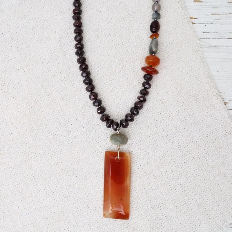 women's necklaces with delicate chain -Garnet & Grey Onyx with Carnelian Pendant Necklace