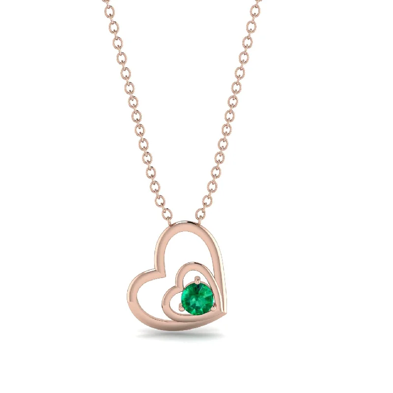 women's necklaces gold -Two Hearts Emerald Necklace - Dana No. 5