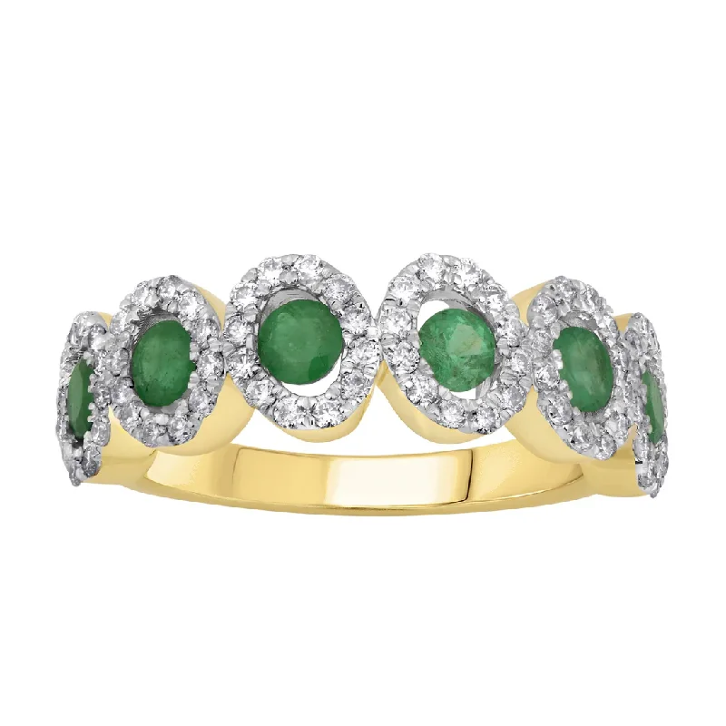 women's engagement rings with oval halo -Diamond With Emerald Ring (14K)