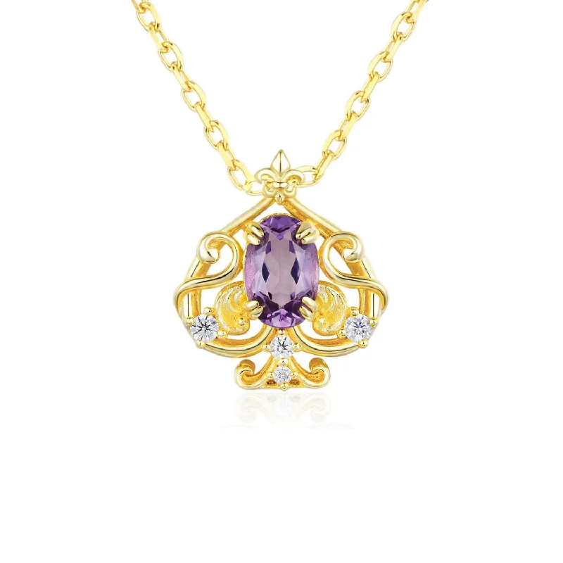 women's necklaces with delicate chain -Leafy Spade Amethyst Necklace (Yellow Gold)